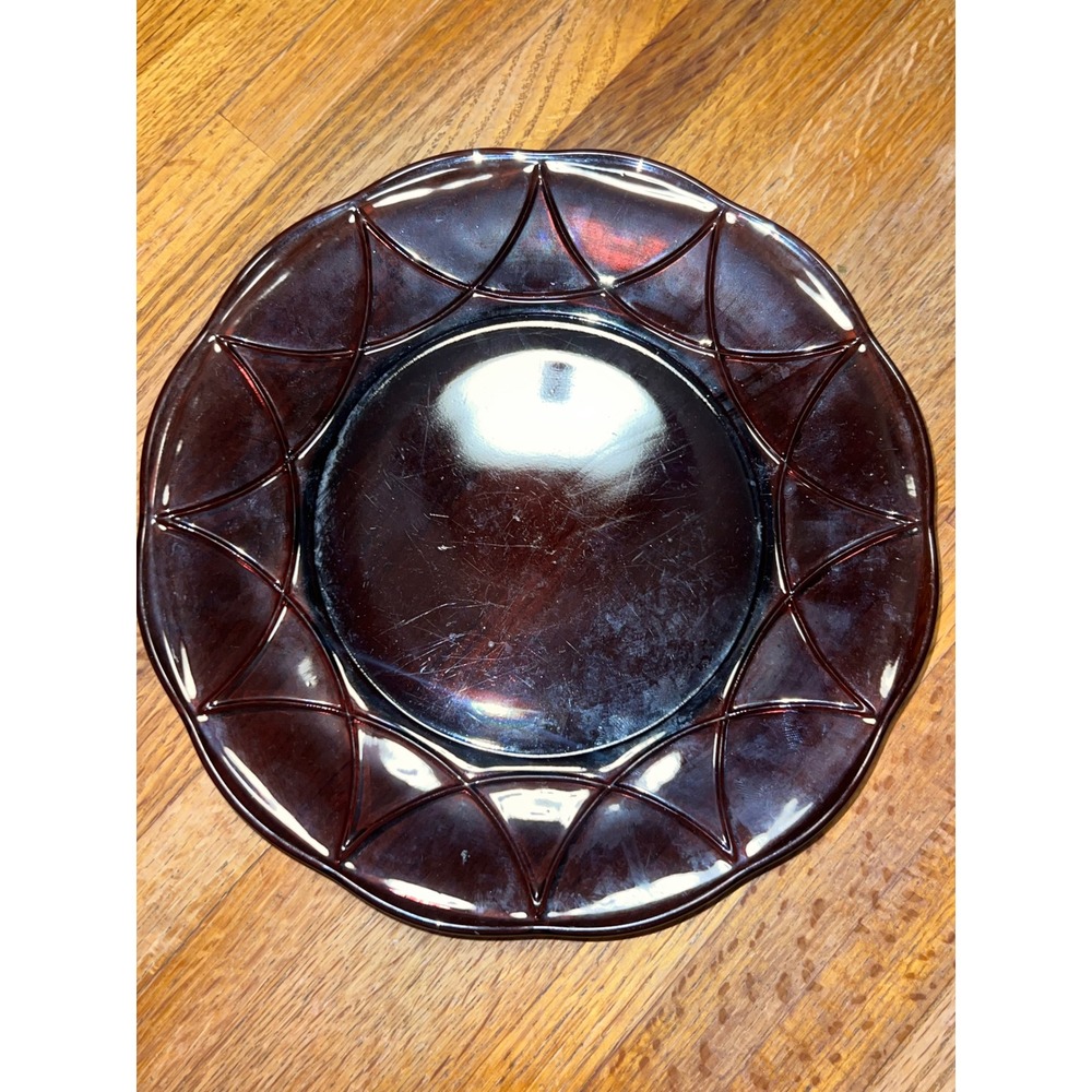Hazel-Atlas Amethyst‎ Newport Hairpin Art Deco Glass Purple Plate 8.25" Vintage